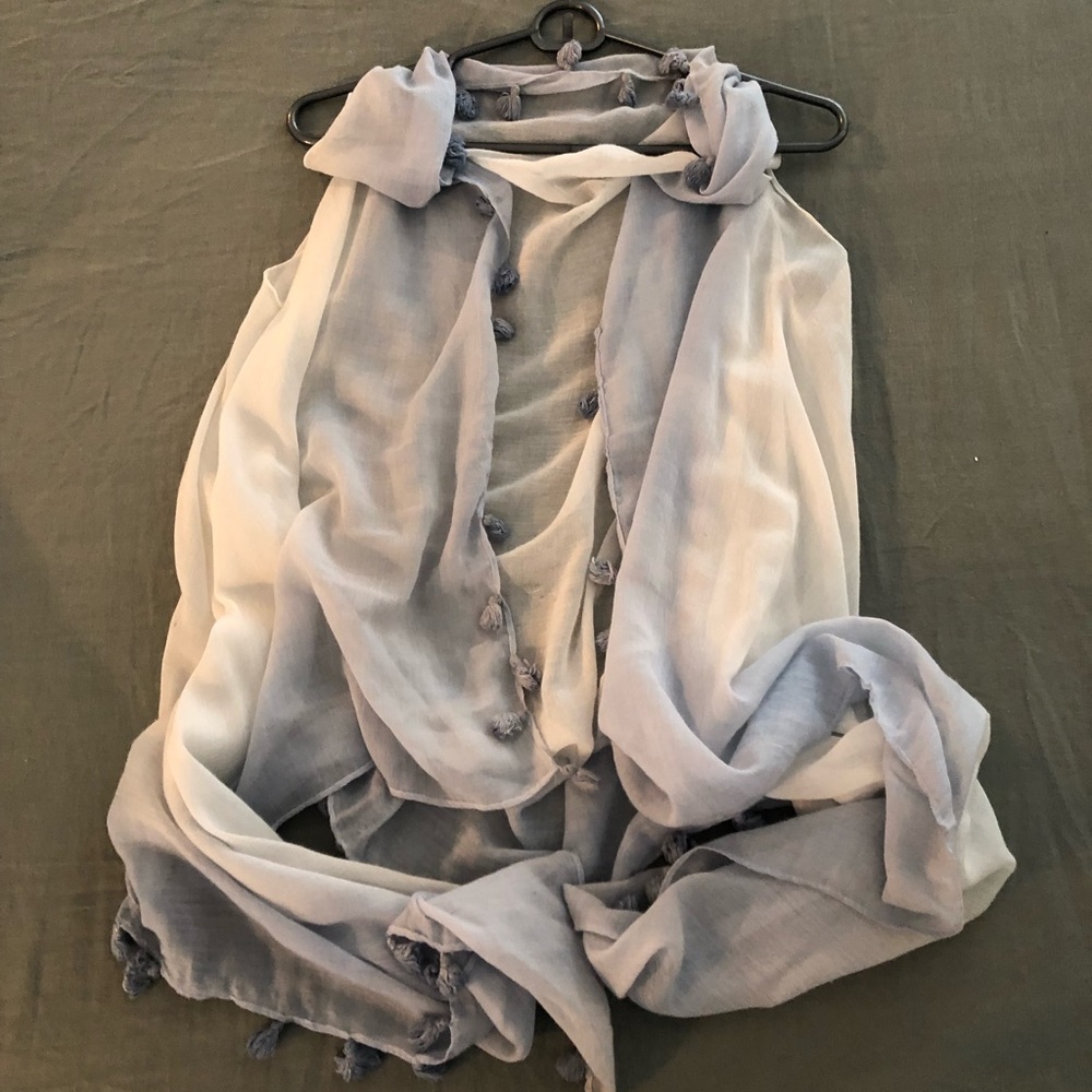 Blue and white shawl/vest